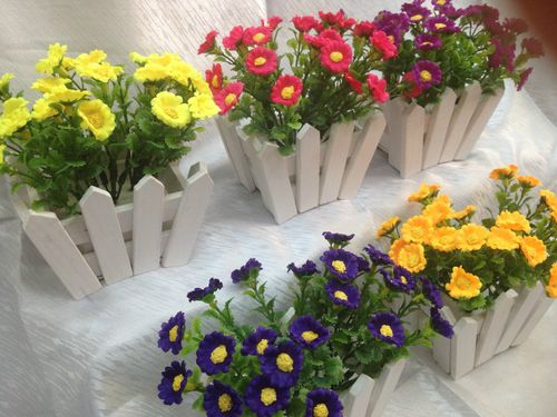 浪漫溫心方真小盆景 人造花裝飾花套裝批發 柵欄榆野菊