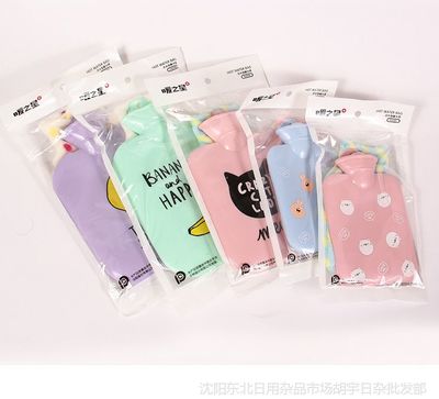 批發(fā)韓版卡通毛絨暖水袋 暖手寶 可愛注水熱水袋 毛絨套熱水袋
